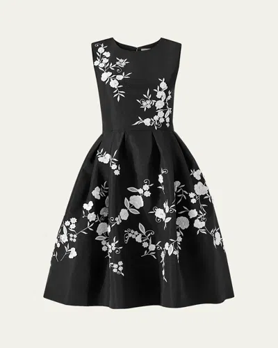 Carolina Herrera Floral Embroidered Sleeveless Fit-&-flare Dress In Black/white