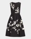Carolina Herrera Floral Embroidered Sleeveless Fit-&-flare Dress In Blackwhite