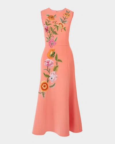 Carolina Herrera Floral Embroidered Sleeveless Midi Dress In Orange