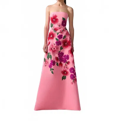 Carolina Herrera Floral-embroidered Strapless A-line Gown In Sunset In Pink