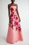 Carolina Herrera Sequined Floral Embroidered Strapless Gown In Sunset Multi