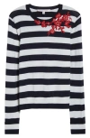 Carolina Herrera Floral Embroidered Stripe Silk & Cotton Sweater