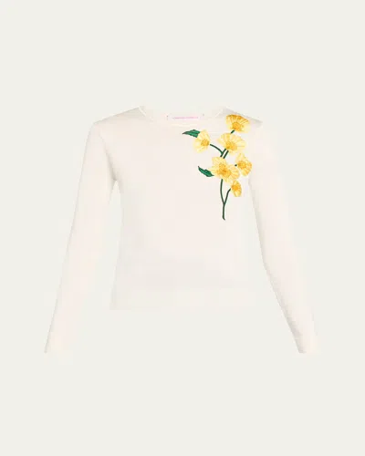 Carolina Herrera Floral Embroidered Sweater In Ivory Mult