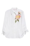 Carolina Herrera Floral Embroidered Tie-sleeve Button-down Shirt In White Multi