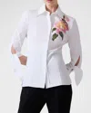 Carolina Herrera Floral Embroidered Tie-sleeve Button-down Shirt In White Multi
