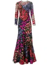 Carolina Herrera Floral-embroidered Tulle Gown In Green