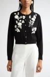 Carolina Herrera Floral Embroidered Virgin Wool Cardigan In Black