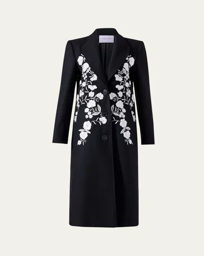 CAROLINA HERRERA FLORAL EMBROIDERED WOOL COAT