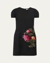 Carolina Herrera Floral Embroidered Wool Mini Shift Dress In Multi