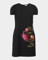 Carolina Herrera Floral Embroidered Wool Mini Shift Dress In Multi