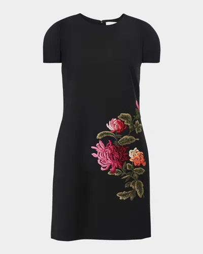 Carolina Herrera Floral Embroidered Wool Mini Shift Dress In Multi