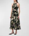 Carolina Herrera Halter Neck Gathered Silk Midi Dress In Black Multi