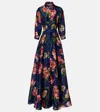 Carolina Herrera Floral Silk Belted Long-sleeve Trench Gown In Blue