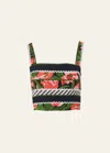Carolina Herrera Floral Guipure Lace Ric Rac Crop Top In Midnight Multi