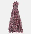 Carolina Herrera Floral Halterneck Ruffled Gown