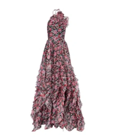 Carolina Herrera Floral Halterneck Ruffled Gown In Pink