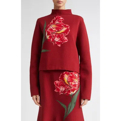 CAROLINA HERRERA CAROLINA HERRERA FLORAL INTARSIA FUNNEL NECK SWEATER