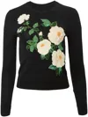 Carolina Herrera Floral Intarsia Wool Sweater In Black