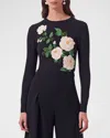Carolina Herrera Floral Intarsia Wool Sweater In Blk Mult