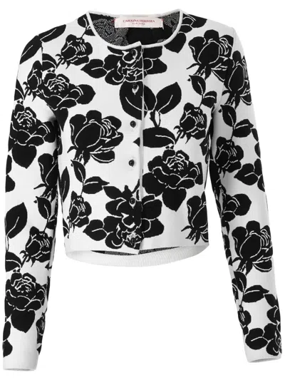CAROLINA HERRERA FLORAL-JACQUARD CARDIGAN