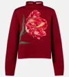 Carolina Herrera Floral Jacquard Cotton And Wool Sweater In Burgundy
