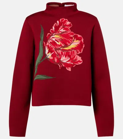 CAROLINA HERRERA FLORAL JACQUARD COTTON AND WOOL SWEATER
