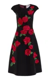 Carolina Herrera Floral Jacquard Crepe Midi Dress In Black