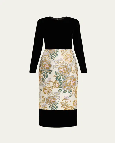 CAROLINA HERRERA FLORAL JACQUARD CREWNECK MIDI DRESS
