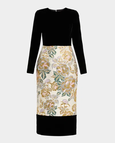 Carolina Herrera Floral Jacquard Crewneck Midi Dress In Multi