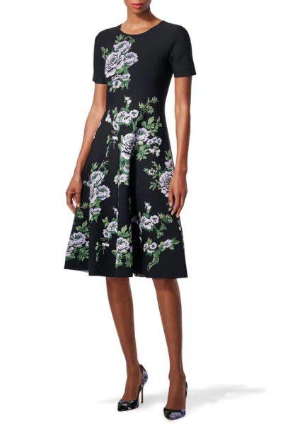 Carolina Herrera Fit-and-flare Floral Print Knit Dress In Black Multi |  ModeSens