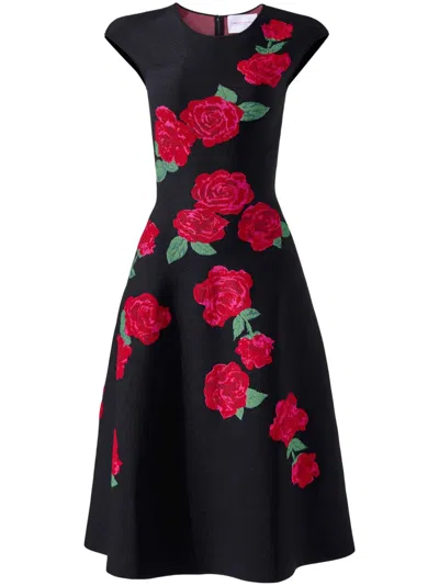 Carolina Herrera Floral-jacquard Midi Dress In Black Multi