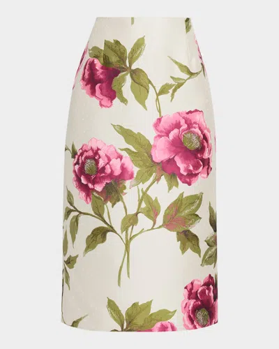 Carolina Herrera Floral Jacquard Midi Pencil Skirt In Multi