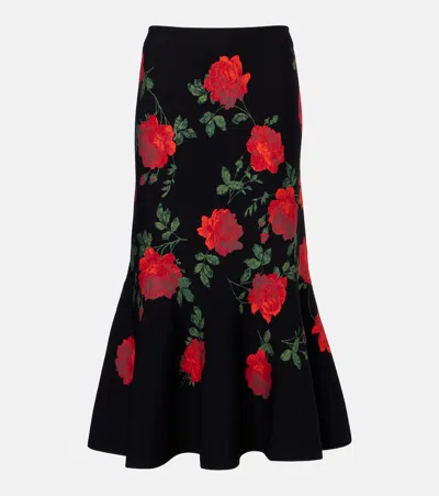 Carolina Herrera Floral Jacquard Midi Skirt In Black