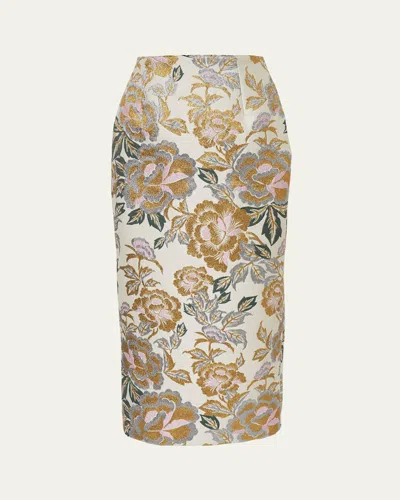 CAROLINA HERRERA FLORAL JACQUARD MIDI SKIRT