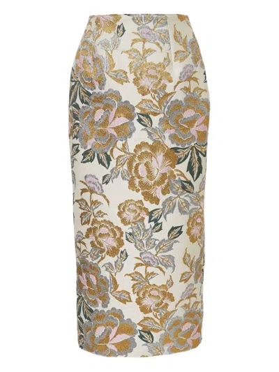 CAROLINA HERRERA FLORAL-JACQUARD MIDI SKIRT