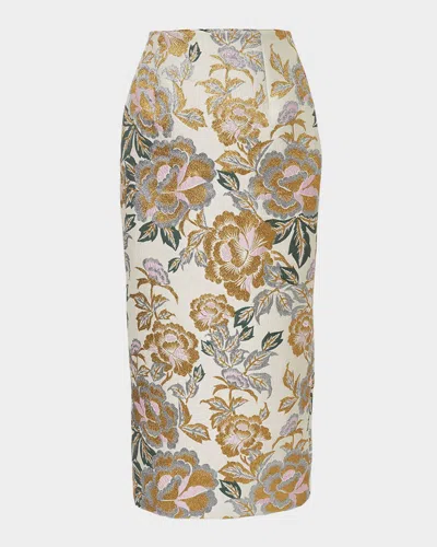 Carolina Herrera Floral Jacquard Midi Skirt In White