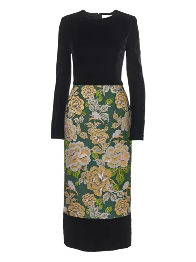CAROLINA HERRERA FLORAL-JACQUARD PANELLED MIDI DRESS