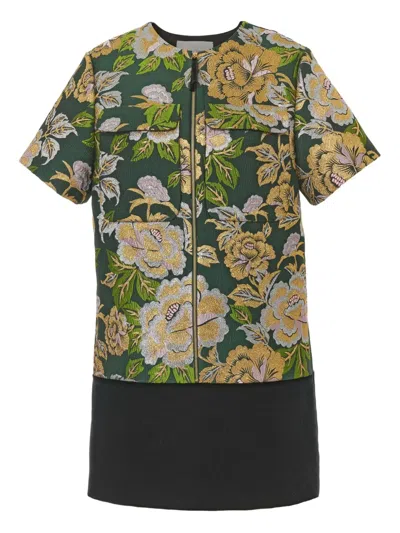 Carolina Herrera Floral-jacquard Velvet Mini Day Dress In Green