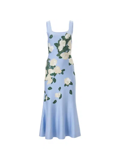 Carolina Herrera Floral Jacquard-knit Midi Dress In Blue