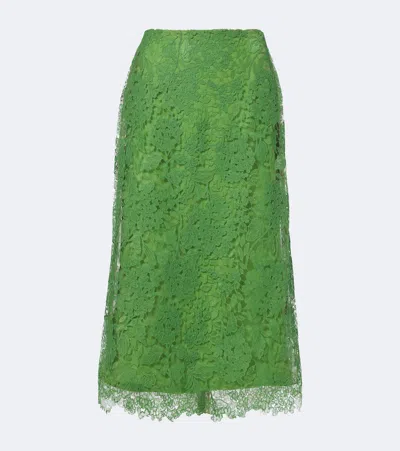 Carolina Herrera Floral Lace Midi Skirt In Green