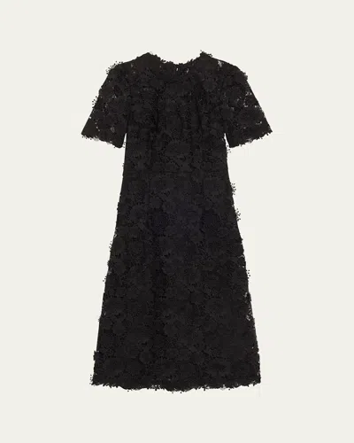 Carolina Herrera Floral Lace Short-sleeve Illusion Dress In Black