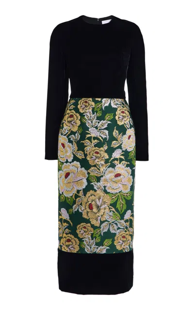 Carolina Herrera Floral Midi Dress In Black