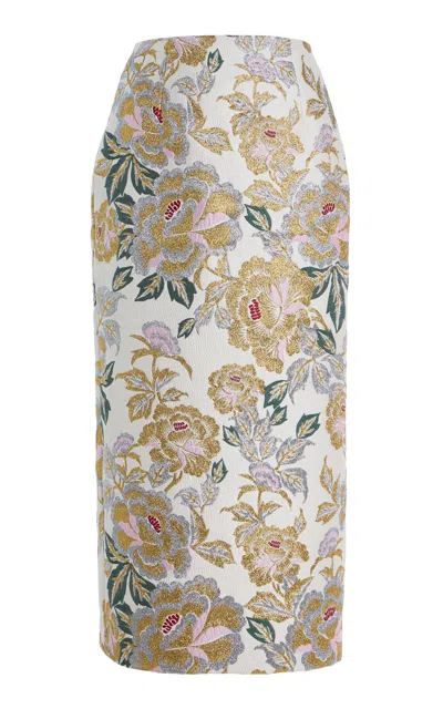 Carolina Herrera Floral Midi Skirt In Ivory