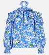 Carolina Herrera Poppy-print Halter Off-the-shoulder Top In Blue