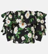 Carolina Herrera Off-the-shoulder Ruffled Floral-print Silk-voile Top In Black