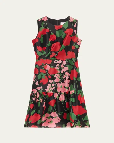 Carolina Herrera Floral Organza Flounce Hem Dress In Black Multi