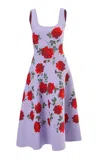 Carolina Herrera Floral  Patterned Jacquard Flared Dress In Purple