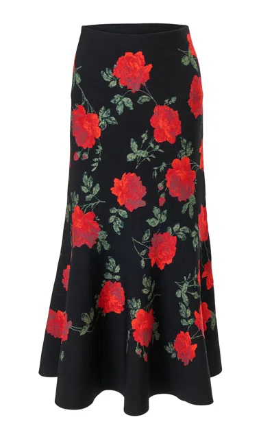 Carolina Herrera Floral  Patterned Jacquard Flared Skirt In Black