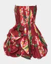 Carolina Herrera Tulip Print Pleated Draped Minidress In Red
