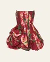 Carolina Herrera Tulip Print Pleated Draped Minidress In Red